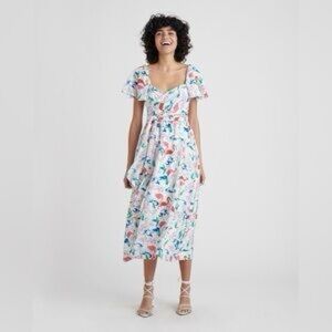 Tanya Taylor Pink and Blue Flutter Sleeve Sundress Size 2